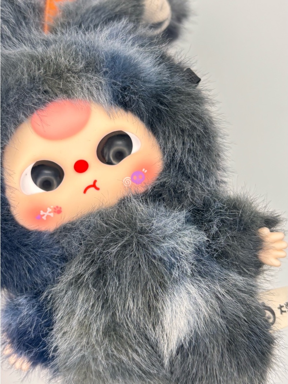 Plush Grey Furry Doll with Cute Face